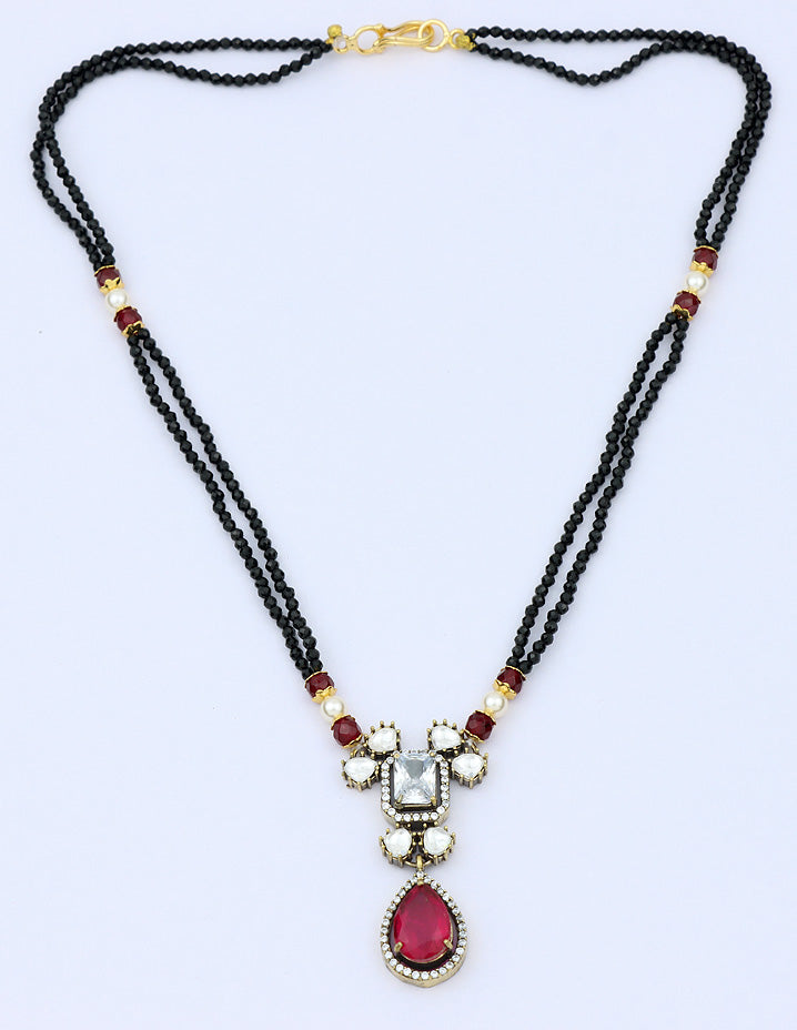 Designer Ruby Victorian Black Beads Mangalsutra