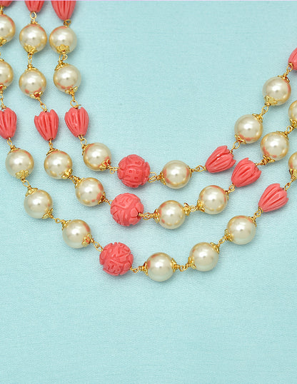 Designer 3-Lines Pearls and Tulip Beads Mala