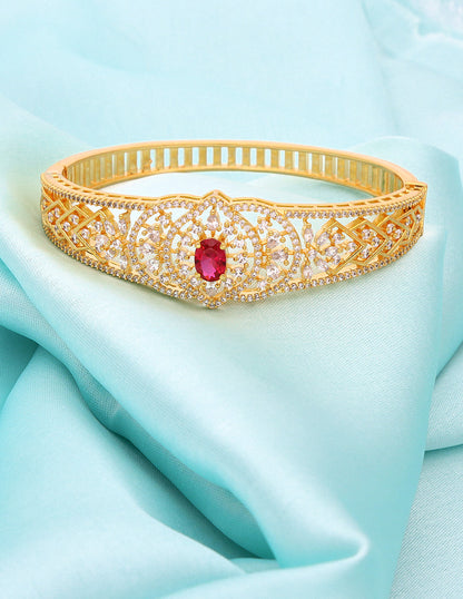 Designer Zirconia Gold Polish Ruby Bracelet