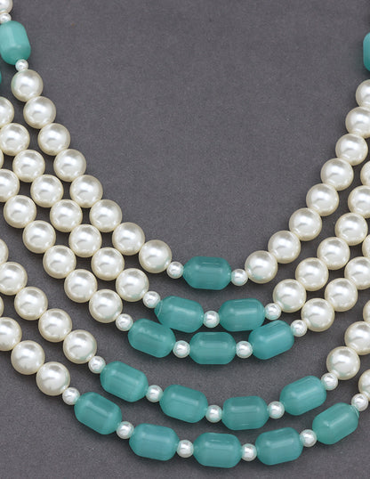 5-Line Designer Mint Green Pearl Beads Mala