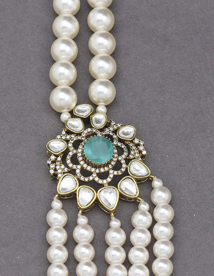 5-Line Designer Mint Green Pearl Beads Mala