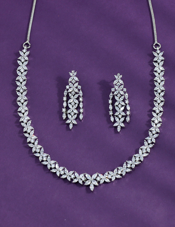 Designer Rhodium Polish Zirconia Necklace Set