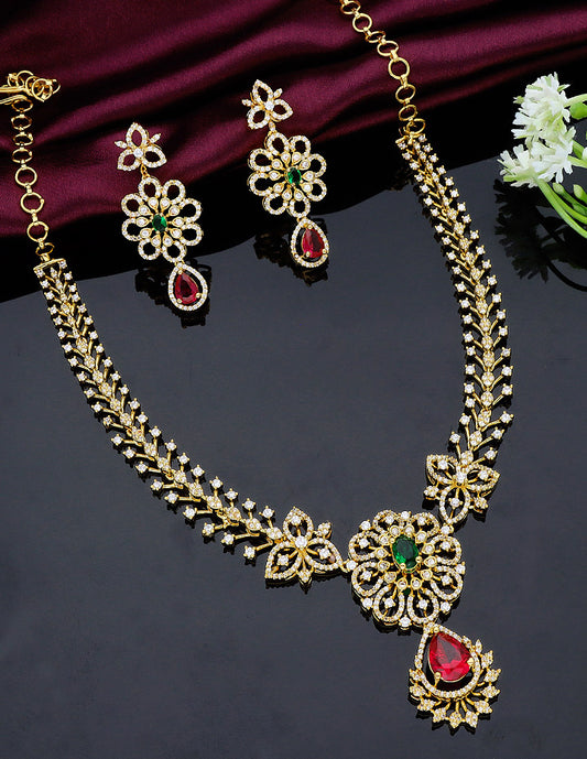 Designer Zirconia Gold Necklace Set