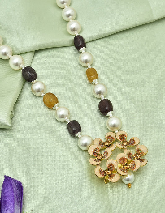 Designer Pearls and Monalisa Beads Floral Pendant Mala