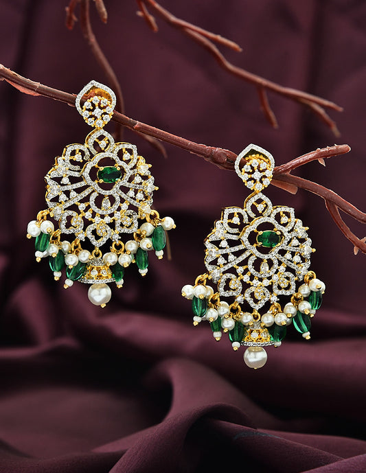 Designer Zirconia GJ Emerald Dangler Earrings