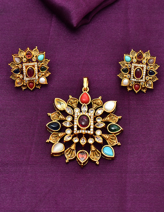 Designer Navaratna Pendant Set