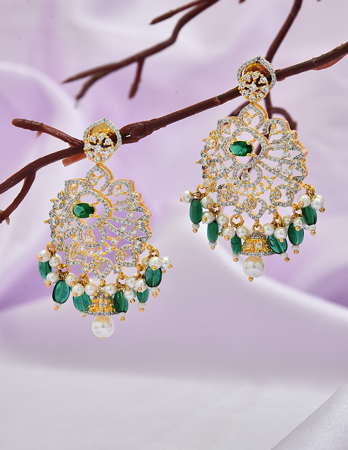 Designer Zirconia GJ Emerald Dangler Earrings