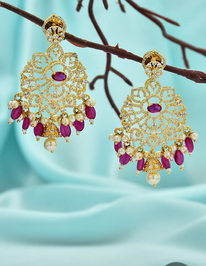 Designer Zirconia Gold Dangler Earrings