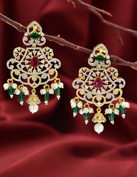 Designer GJ and Gold Polish Ruby Emerald Dangler Earrings