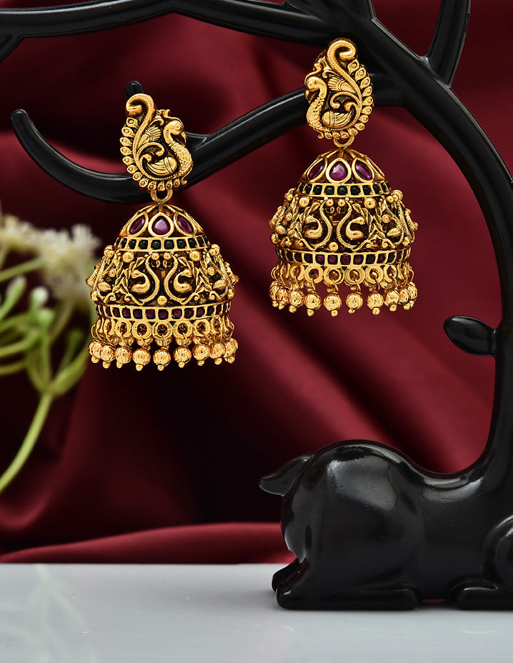 Designer Peacock Kempu Jhumka Earrings