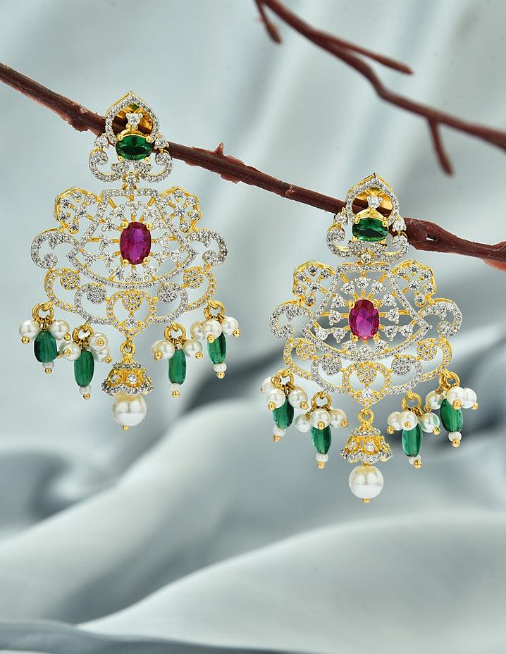 Designer GJ and Gold Polish Ruby Emerald Dangler Earrings