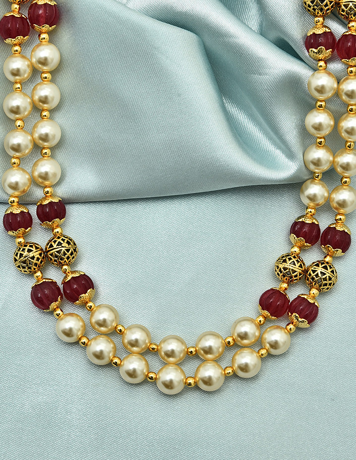 Designer 2-Lines Pearls and Red Beads Mala