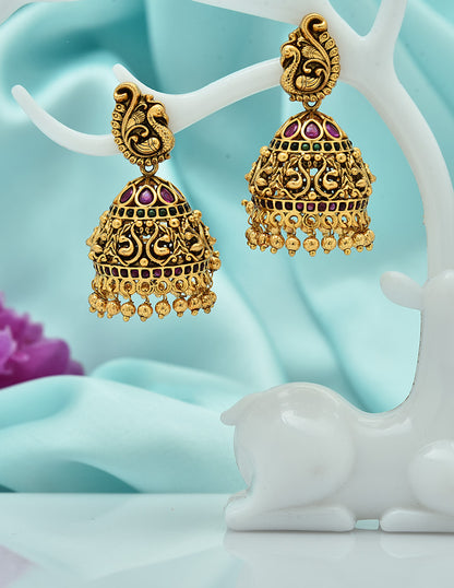 Designer Peacock Kempu Jhumka Earrings