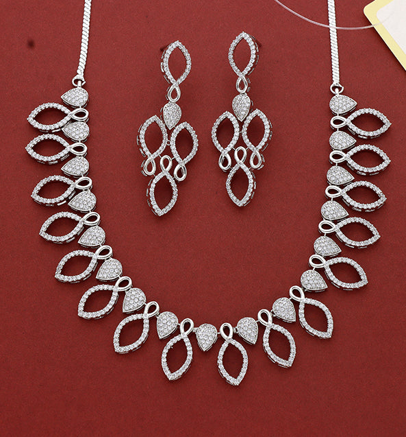 Designer Rhodhium Polish Zirconia Necklace Set