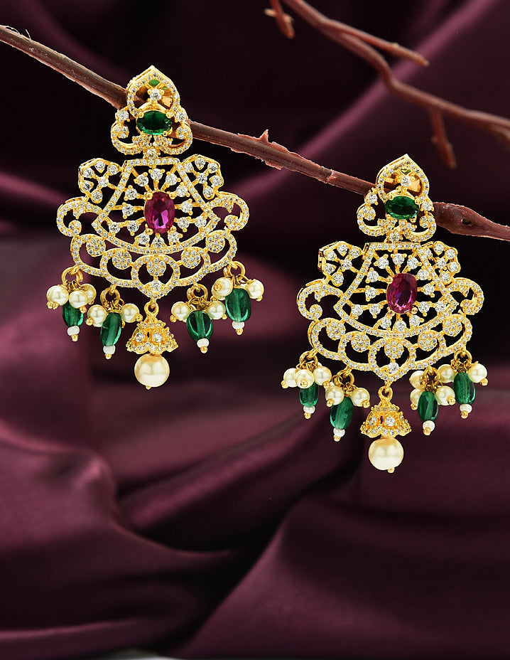 Designer GJ and Gold Polish Ruby Emerald Dangler Earrings