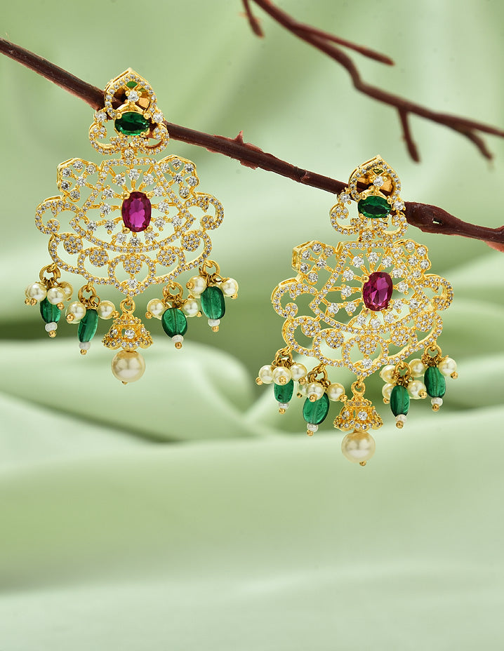 Designer GJ and Gold Polish Ruby Emerald Dangler Earrings