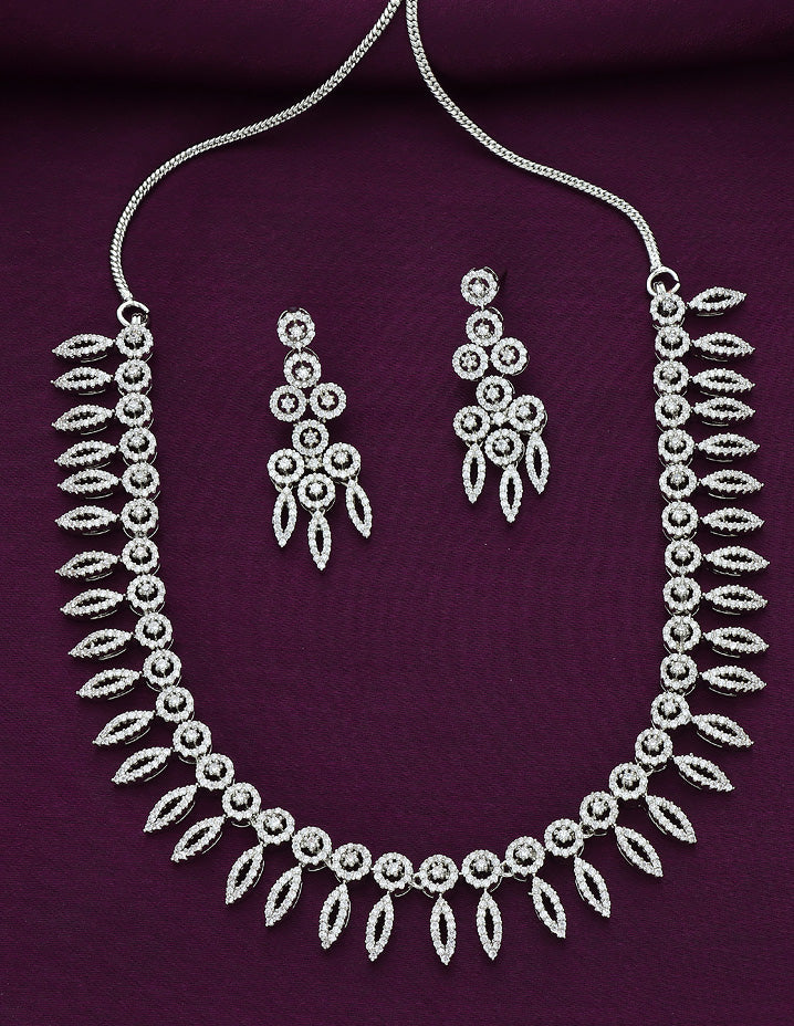 Designer Rhodhium Polish Zirconia Necklace Set