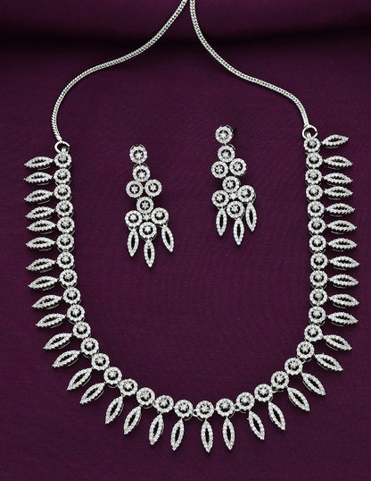 Designer Rhodhium Polish Zirconia Necklace Set