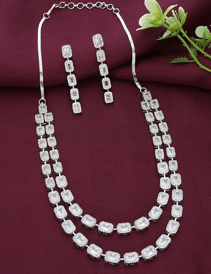 Designer Rhodhium Polish Zirconia Necklace Set