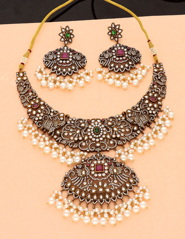 Bhavi Jewels Crystal Stone Gold Plated Necklace Set