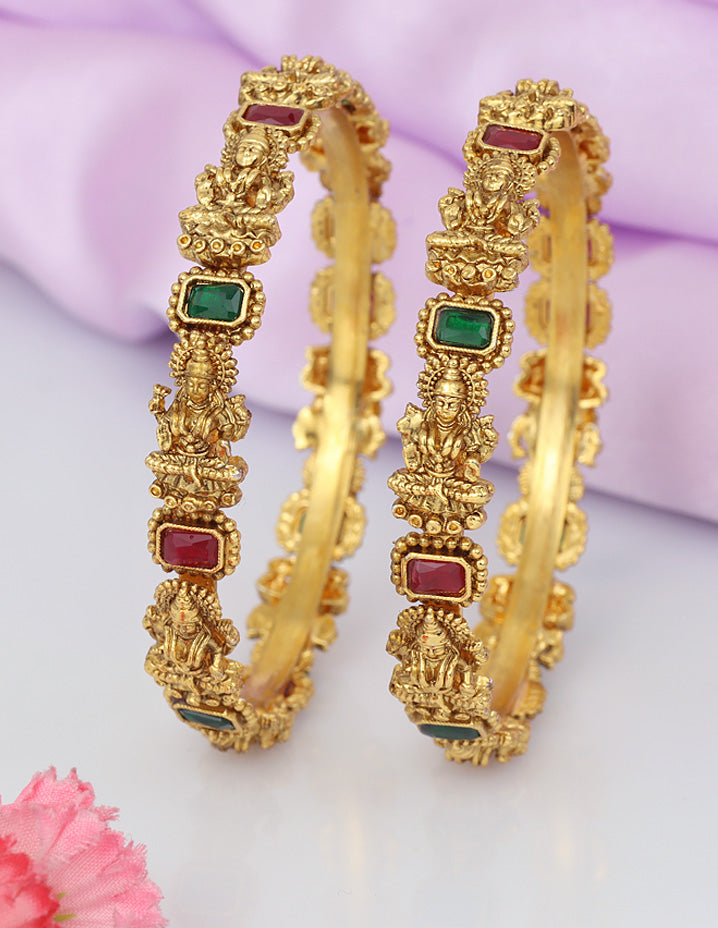 Designer Lakshmi Devi Ruby Emerald Matt Stone Bangles ZBGL11165