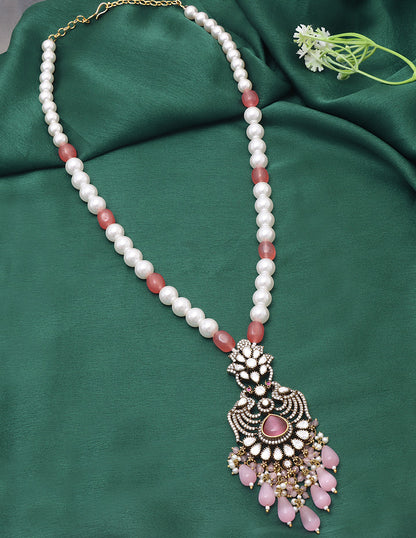 Designer Monalisa Baby Pink Beads Mala with Victorian Pendant