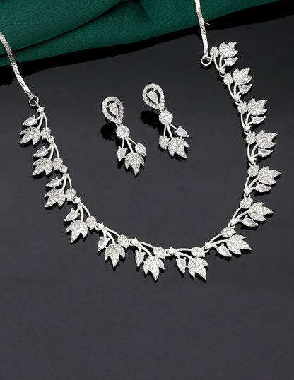 Designer Rhodium and Gold Polish Zirconia Necklace Set