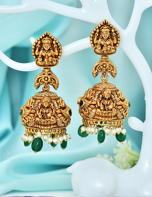 Designer Zirconia Kempu Lakshmi Devi Jhumka Earrings