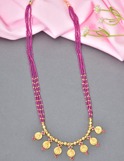 Designer Pink Crystal Kasu Mangalsutra