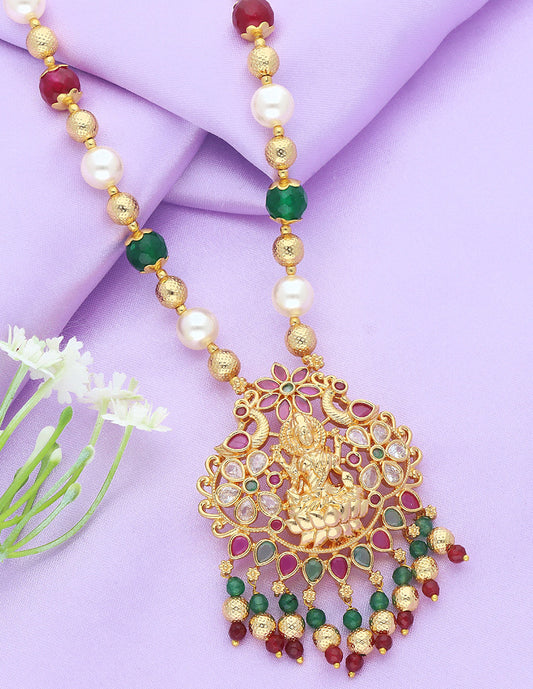 Designer Ruby Emerald Lakshmi Devi Pendant Beads Mala