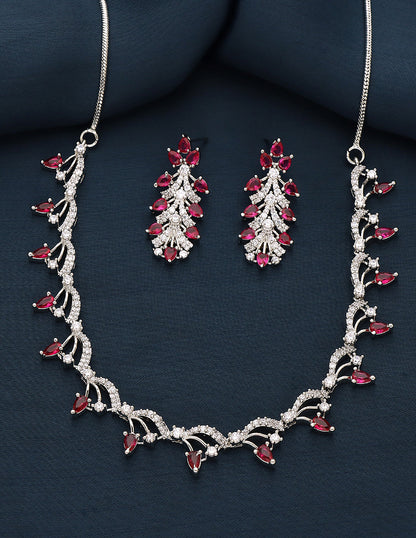 Designer Rhodium Polish Zirconia Necklace Set