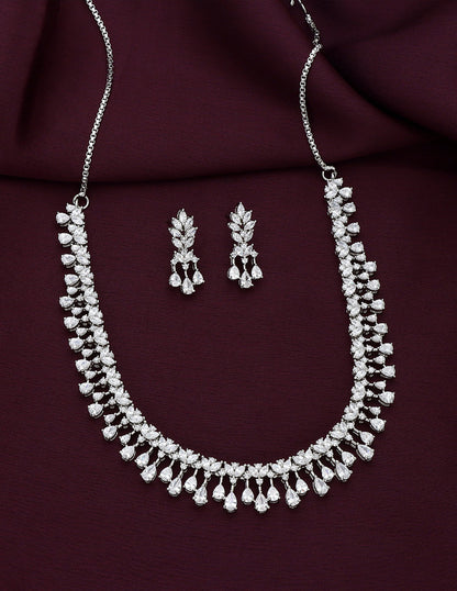 Designer Rhodium Polish Zirconia Necklace Set