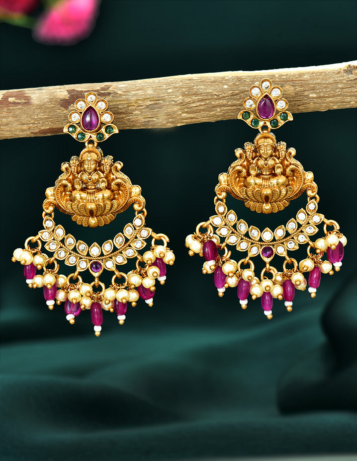 Heera Jewellers Gold Plated Kundan & Beads Dangler Earrings