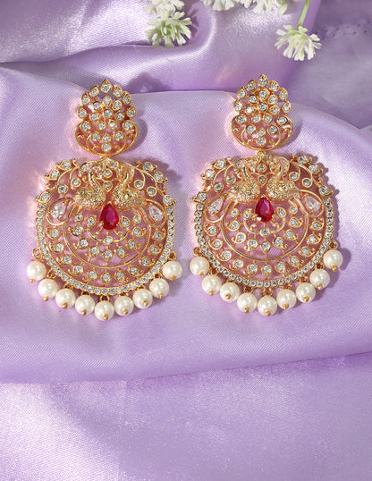 Designer Zirconia Gold Dangler Earrings