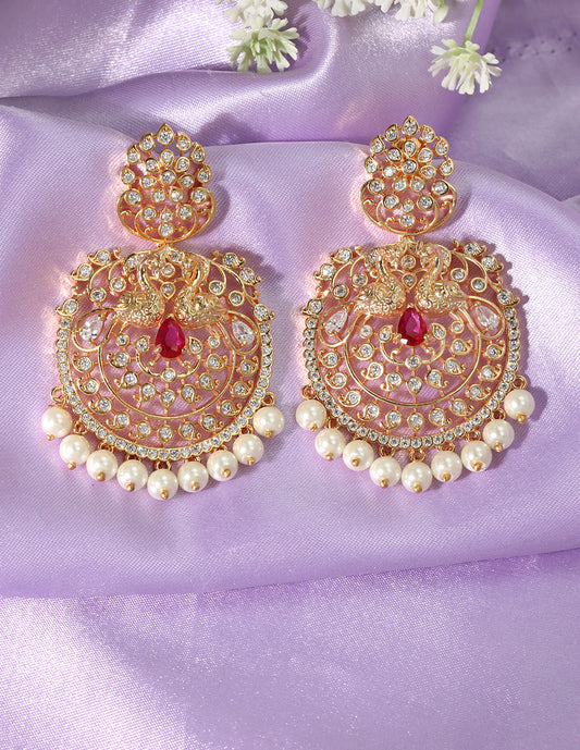 Designer Zirconia Gold Dangler Earrings