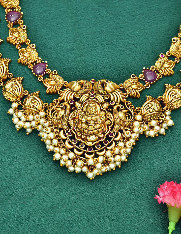 2 Layered Designer Antique Kempu Necklace Set