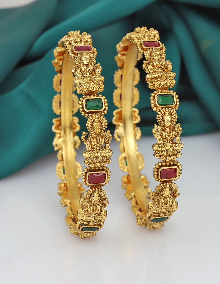 Designer Lakshmi Devi Ruby Emerald Matt Stone Bangles ZBGL11165