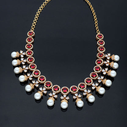 Zirconia Gold plated Ruby Necklace Set