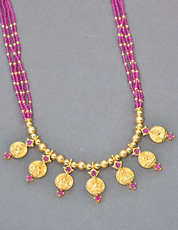 Designer Pink Crystal Kasu Mangalsutra