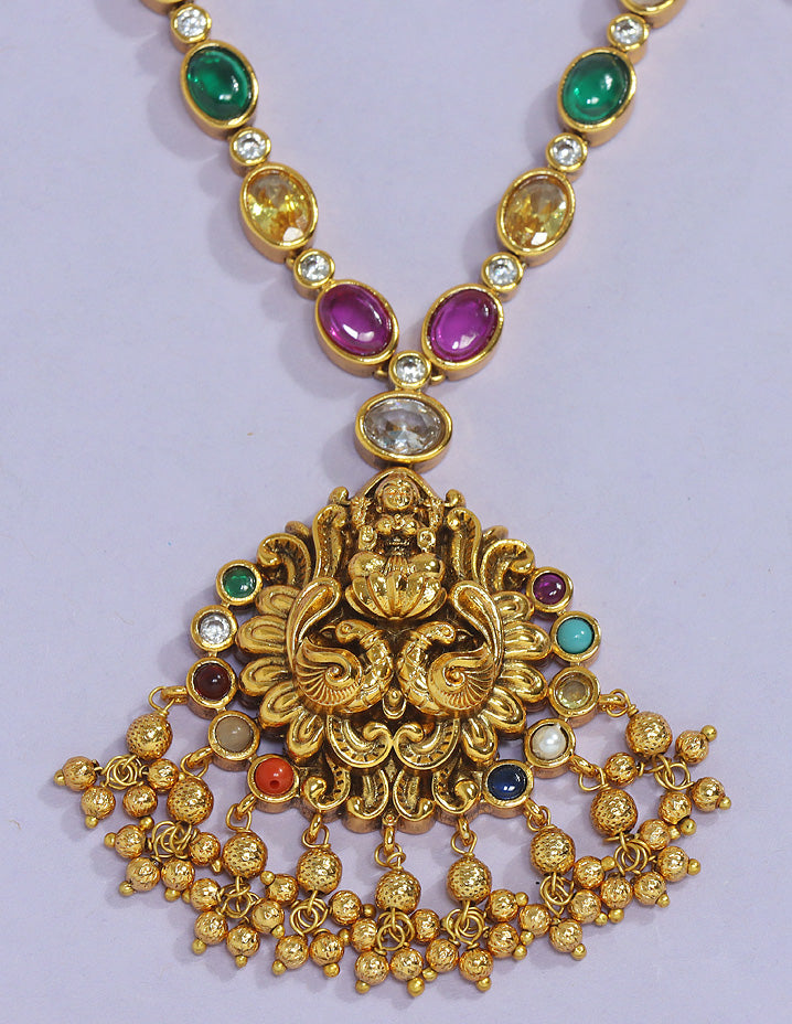 Designer Matt Plated Navaratna Necklace Set