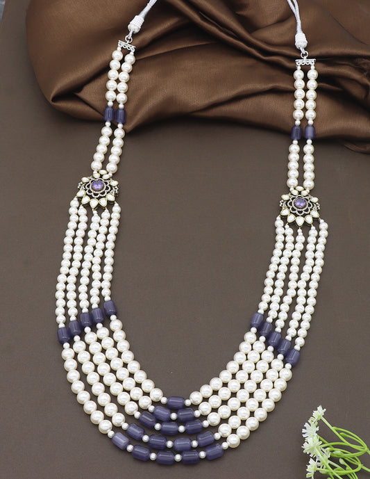 5-Line Designer Amethyst Pearl Beads Mala