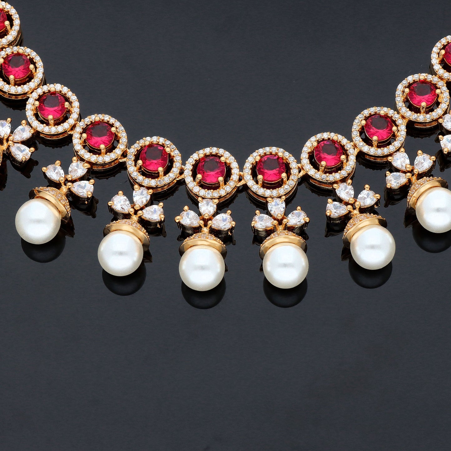 Zirconia Gold plated Ruby Necklace Set