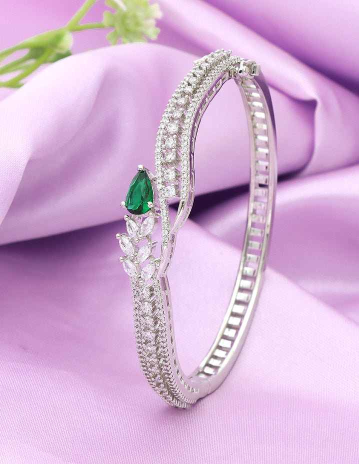 Designer Emerald Zirconia Rhodhium Bracelet