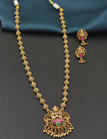 Designer Matt Lakshmi Devi Pink Emerald Haaram Set