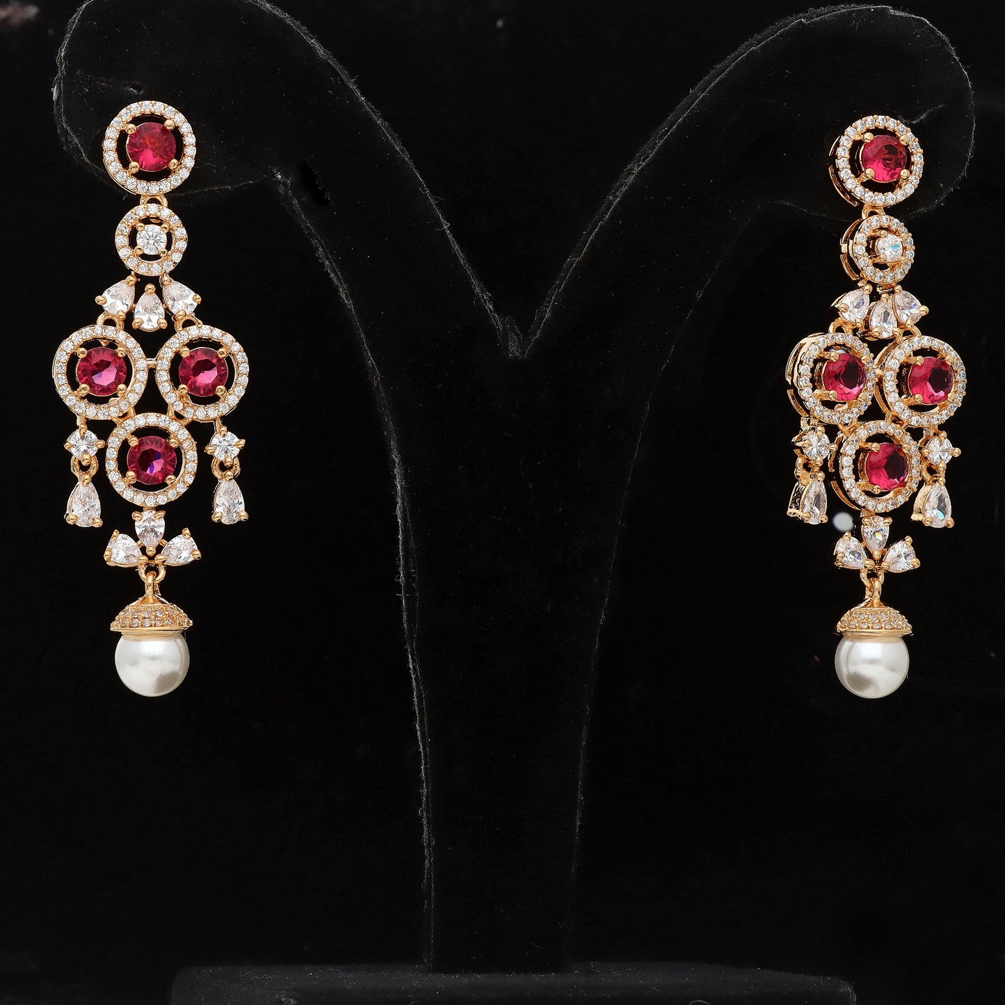 Zirconia Gold plated Ruby Necklace Set