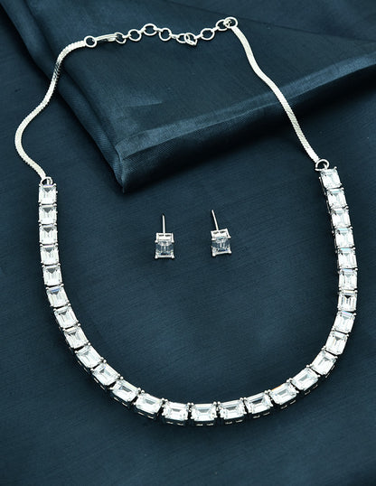 Designer Rhodhium Polish Zirconia Necklace Set