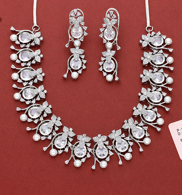 Designer Rhodhium Polish Zirconia Necklace Set