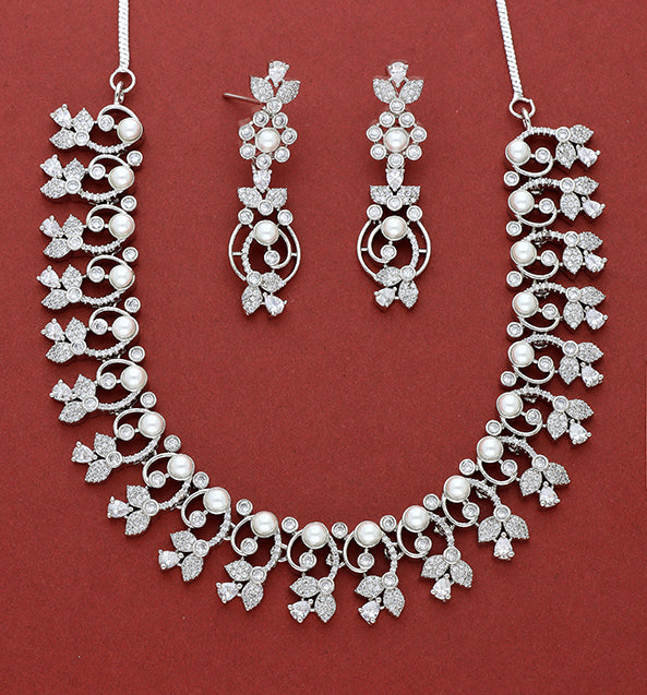 Designer Rhodhium Polish Zirconia Necklace Set