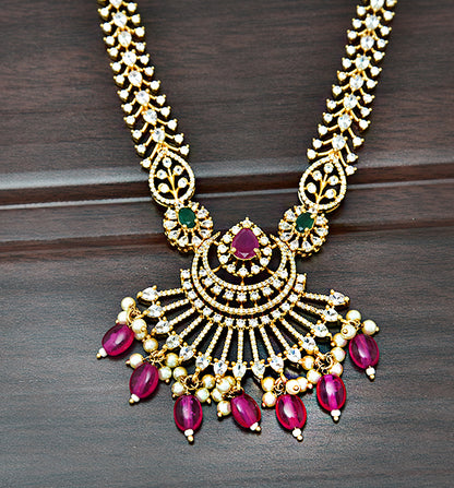 Designer Gold Zirconia Ruby Necklace Set