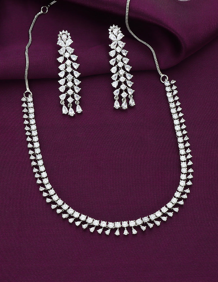 Designer Rhodium Polish Zirconia Necklace Set